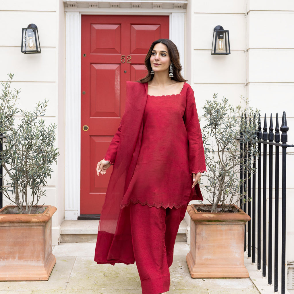 Crimson Raw Silk Shalwar Kameez