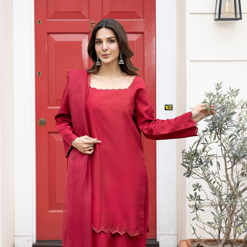 Crimson Raw Silk Shalwar Kameez