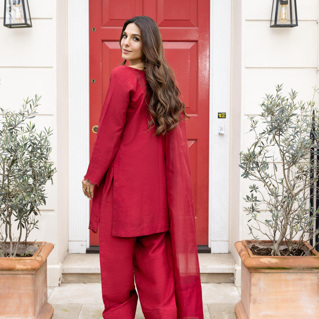 Crimson Raw Silk Shalwar Kameez