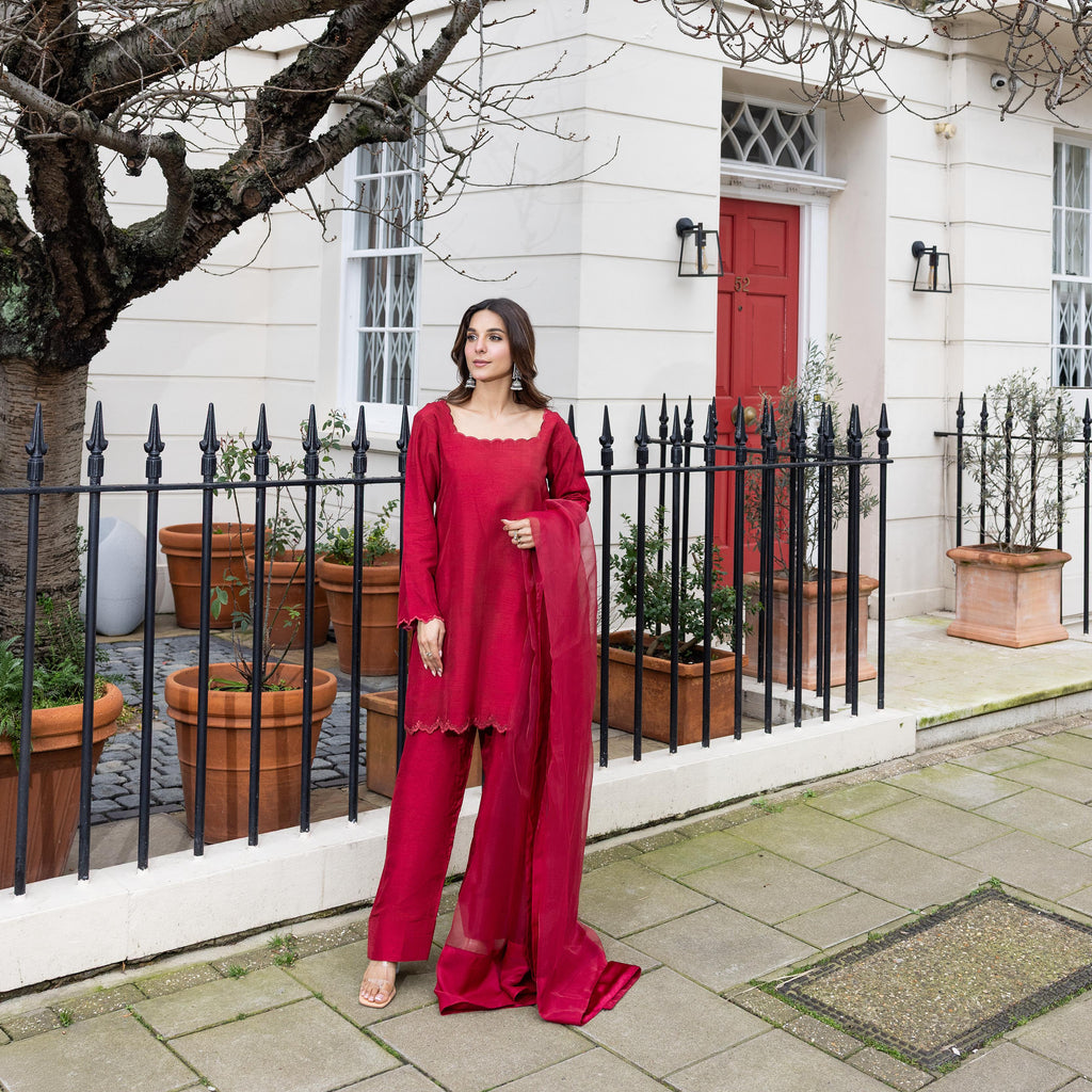 Crimson Raw Silk Shalwar Kameez