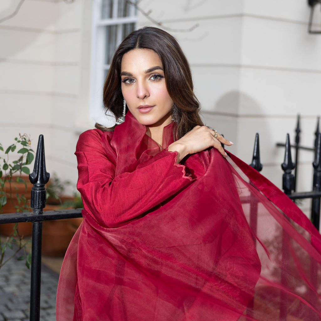 Crimson Raw Silk Shalwar Kameez