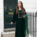 Emerald Velvet Embroidered 3 Piece
